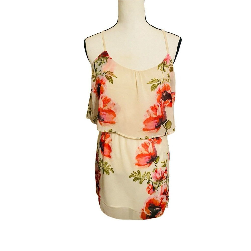 Buffalo David Bitton Chiffon Dress Womens S/P Multicolor Floral Ruffled Strappy